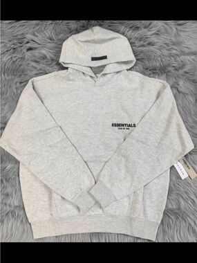 ESSENTIALS Men’s light Oatmeal  Logo Hoodie Sweatshirt -  size larg